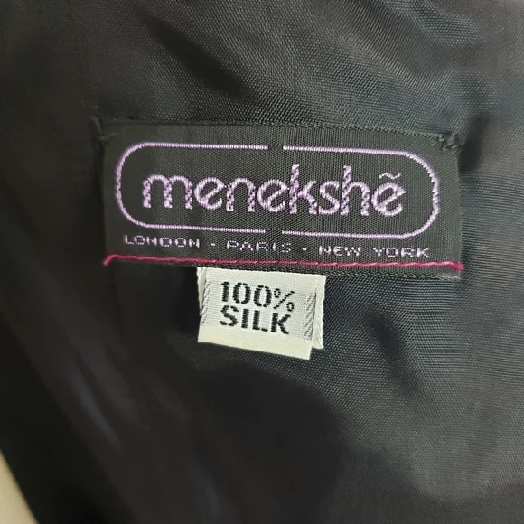 Menekshe black silk gown beaded appliqué formal - Picture 9 of 11